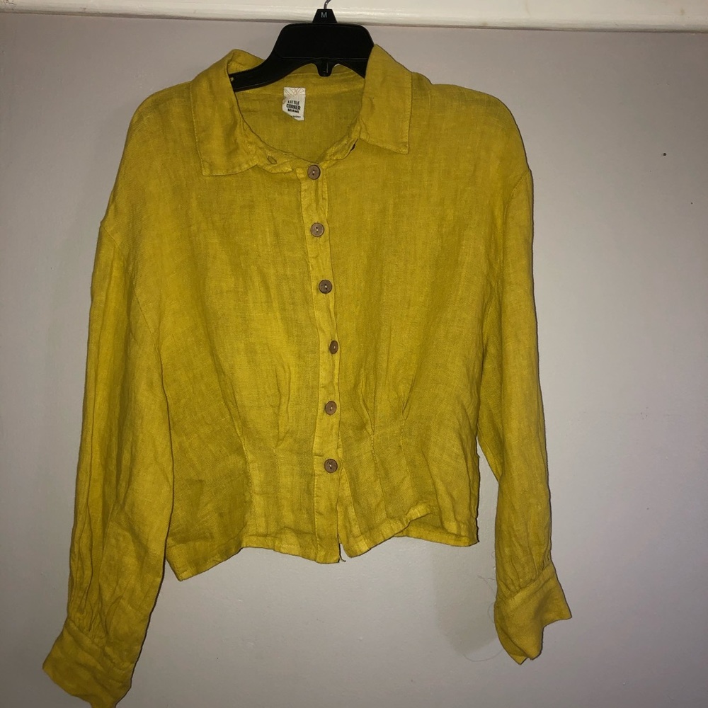 Yellow button down jacket